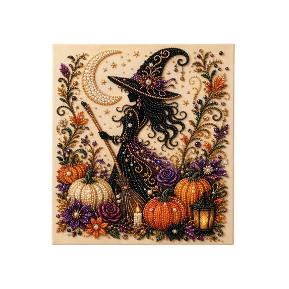 Clearance! Halloween Diamond Art Kits for Adults, Halloween Pearl Art DIY Kit, Fall Home Decor Wall Art, Halloween Fall DIY Seasonal Party Gift for Beginner Kiddo Teens Women Men (Witch)