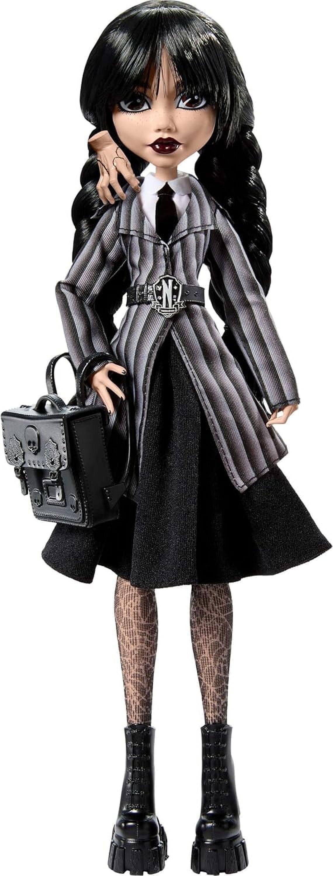 New Dolls Monster Wednesday Doll and Accessories, High Wednesday Addams Collectible in Nevermore Academy Uniform with Thing and Backpack, Doll Stand