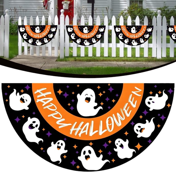 Clearance Halloween Fan Flag Banner, 1.5 x 3 Ft Fan Halloween Bunting Flag Grommets, Fall Outdoor Bunting for Halloween Indoor Outdoor House Holiday Yard Decorations Party