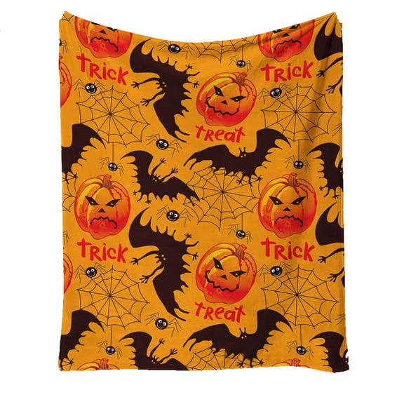 Clearance!Halloween Flannel Fleece Throw Blankets,Pumpkin Tirck and Treat Printing Blankets,Soft Fuzzy Plush Halloween Themed Throw Blankets for Couch Sofa or Bed,for Children Men and Women