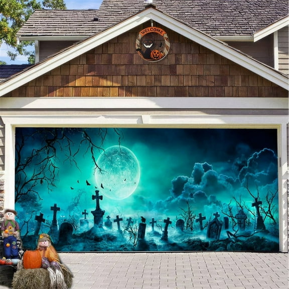 Clearance! Halloween Garage Door Decorations Witch Halloween Garage Door Cover 4.92 X 2.46 Ft Bat Garage Door Banner Large With For Halloween Front Porch Wall Decorations. I