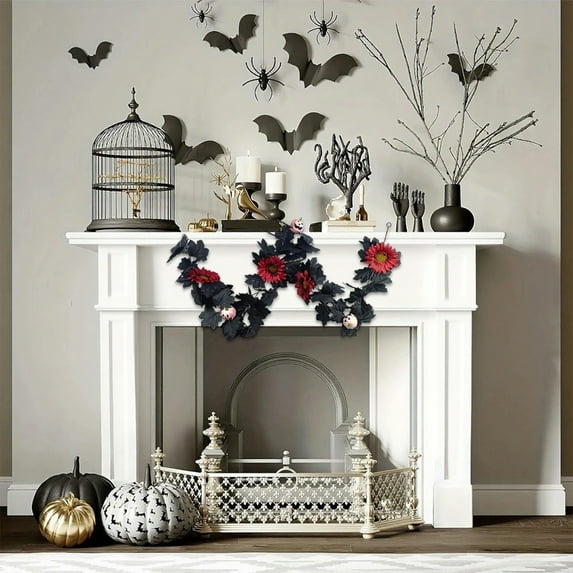 Clearance!Halloween Garland with Pumpkin Sunflowers Fall Maple Leaves Decor 5.7 FT Black Autumn Halloween Decorations Indoor Outdoor Hanging Ornaments Garland for Mantle Table