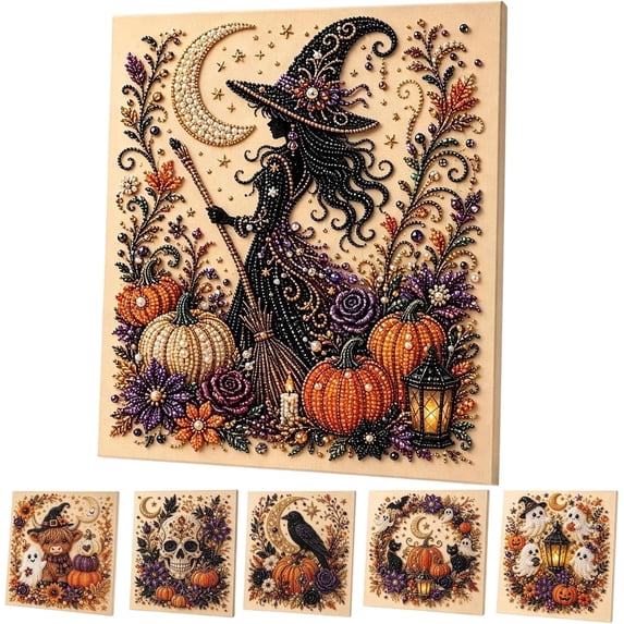 Clearance! Halloween Ghost Pearl Art DIY Kit, Spooky Cute 3D Diamond Painting Crafts for Adults, DIY Fall Home Decor Wall Art, Beginner DIY Seasonal Party Gift (Witch)