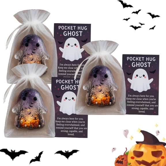 Halloween Ghost Pocket Hug Gifts, Hug Card Resin Ghost, Resin Ghosts Token with Mini Pocket Hug Greeting Cards, Cute Pocket Hug Emotional Support Encouragement Inspirational Comfort