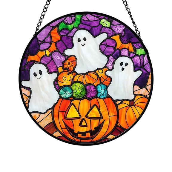 Clearance Halloween Ghost Pumpkin Acrylic Suncatcher, 7.9 Inch Fall Pie Apple Maple Leaf Window Hanging Decor for Thanksgiving Home Porch Party