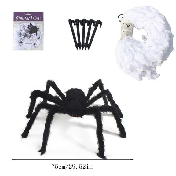 Hvmvliv Halloween Giant Fake Spider Halloween Scary Giant Spider Set With 40G Webs, 20 Small Plastic Spider, Cobwebs For Window Wall And Yard Outdoor Halloween Decor (1 set)
