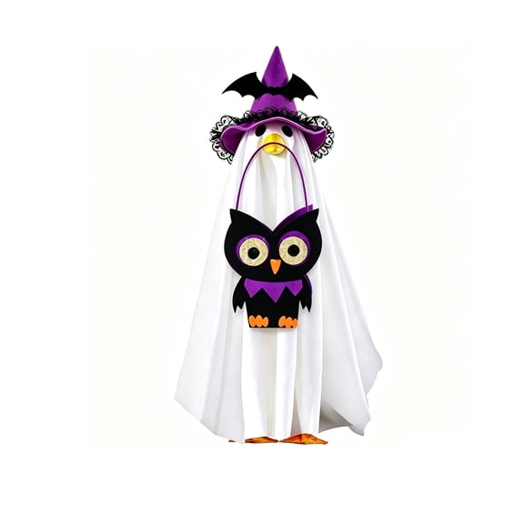Clearance! Halloween Goose Outfit, Ghost Cloak Witch Hat and Owl Candy Bag Set, Porch Yard Decor for Goose Statue Fall Outdoor Display