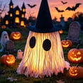 thumbnail image 1 of Clearance! Halloween Light Up Ghost Decor, Glowing Yarn Ghost Table Ornament with Witch Hat, Cute Spooky Photo Prop Gift for Home Party Shelf Decor, 1 of 5