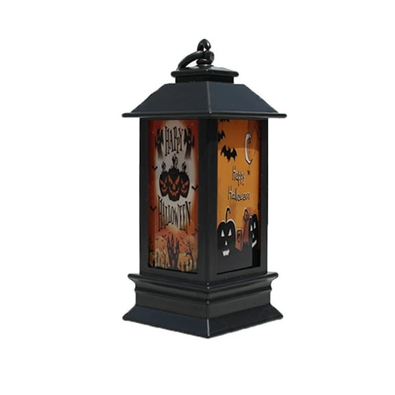 Hvmvliv Halloween Lights Halloween Portable Lanterns Pattern LED Lights Simulate Flame Lamp Ornaments for Halloween In/Outdoor Decoration (Black)