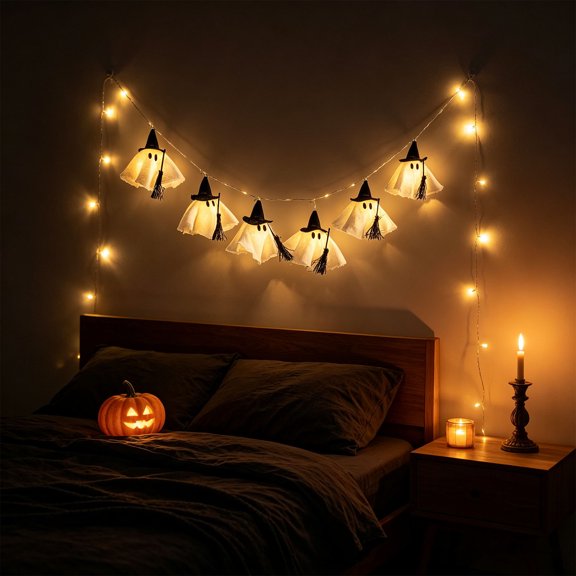 Clearance Halloween Lit Ghost String Lights - 6 LED Halloween Decorations Lights Indoor Outdoor, 6FT Light Up Ghost Banner, Halloween Ghost Lights for Party Fireplace Porch Window