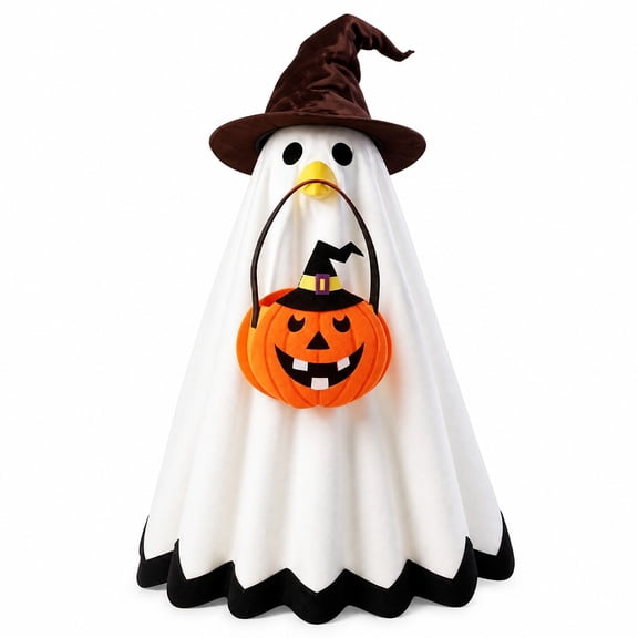 Clearance! Halloween Outdoor Goose Outfit, Ghost Costume with Pumpkin Bowl for 23 Inch Porch Goose, Garden Patio Terrace Lawn Decor
