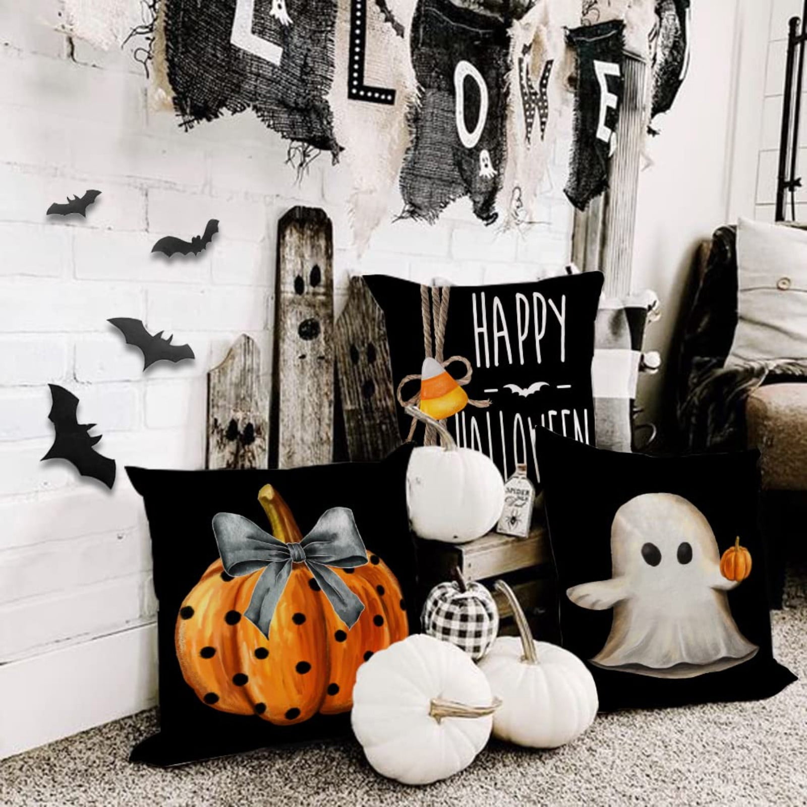 Clearance!Halloween Pillow Covers 18x18 Inch Set Of 4 Trick Or Pumpkin