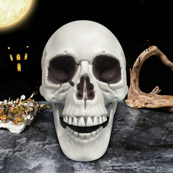 Clearance!Halloween Props Plastic Skull,Halloween Skeletons Plastic Realistic Fake Simulation Human Skull Headbone Model Halloween Prop Realistic Mini Skeleton Spooky Halloween Decoration