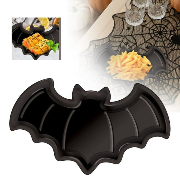 Clearance Halloween Serving Tray 2024 New Plastic Dessert Pumpkin Bat Candy Snack Halloween Plates Container Halloween Tableware Party Supplies Halloween Party Decor Black