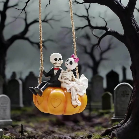Clearance! Halloween Skeleton Couple Swing Ornament, Halloween Decoration Resin Gothic, Romantic Tabletop Decor