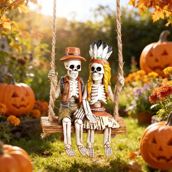Clearance! Halloween Skeleton Couple Swing Ornament, Halloween Decoration Resin Gothic, Romantic Tabletop Decor