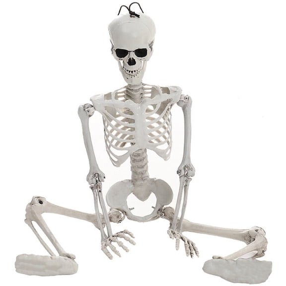 Halloween Skeleton Decoration 35", Full Body Skull with Movable Joints, Hanging Posable Spooky Skeleton for Halloween Haunted House Party Prop