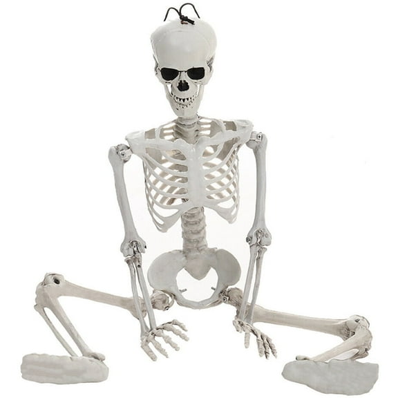 Halloween Skeleton Decoration 35", Full Body Skull with Movable Joints, Hanging Posable Spooky Skeleton for Halloween Haunted House Party Prop