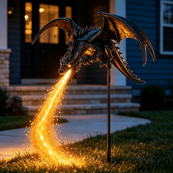 Clearance Halloween Solar Dragon Fire Garden Light, Waterproof Dragons Stake Light with Breathing Flame, Decor for Lawn, Pathway, Flower Bed & Yard