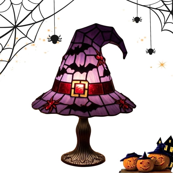 Clearance Halloween Table Lamp Decorations, Witch Hat Lamp Gifts - Handcrafted Retro Resin Witch Lamp, USB Powered Gothic Wizard Hats Night Light, Home Decor Accent Lamps for Bedroom