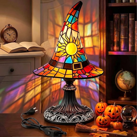 Clearance Witch Hat Lamp, Halloween Nigh Light Handcrafted Retro Resin Witch Hat Light, Usb Powered, Gothic Halloween Decorations for Bedroom