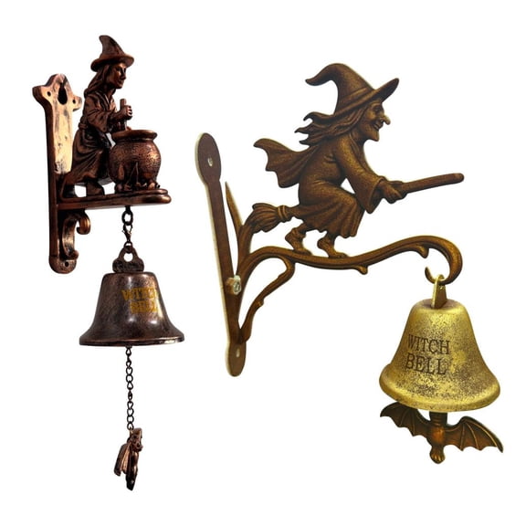 Halloween Vintage Witch Doorbell - Halloween Witch Bells for Door Decorative Hanger with Broom-Riding Witch, Halloween Party Decor, Event Outdoor Wall Decorative Bell for Porch Front Doorr