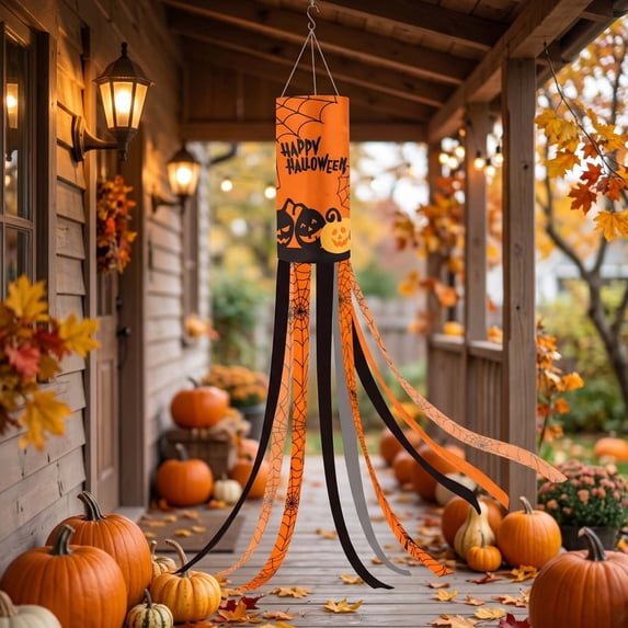 Clearance Halloween Windsock Flag, Cloth Windmill Hanging Decoration, Outdoor Decor for Porch Garden Yard Party