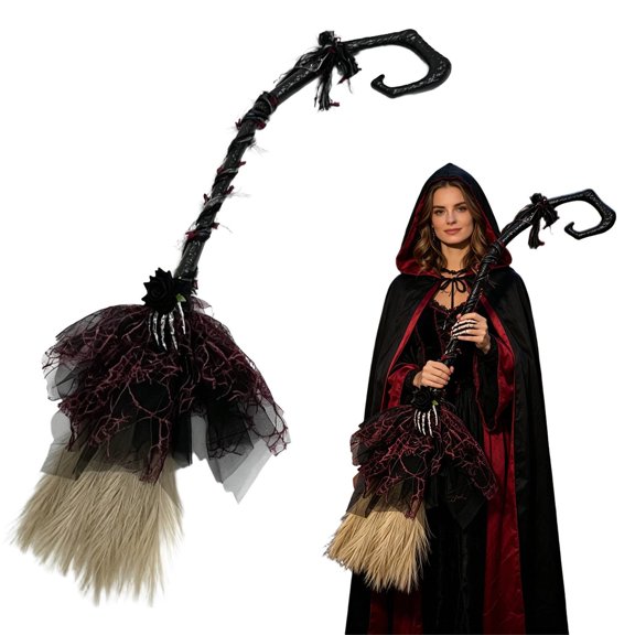 Clearance Halloween Witch Broom, Gothic Roses Skeleton Cosplay Costume Prop, Vintage Pumpkin Lamp, Gothic Decor, Skeleton Broomstick Accessory, Holiday Event Dress Up Theme, Halloween Party Props