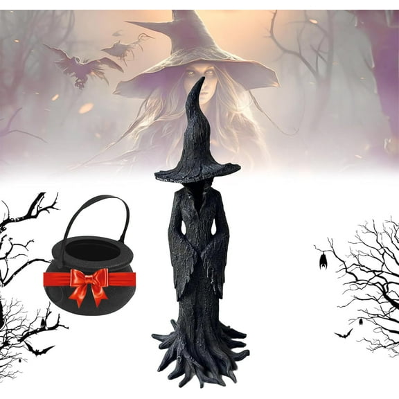 Halloween Witch Statue,Hand-Painted Enchanting Cracker Barrel Statue, Gothic Resin Figurine Retro Magician Decor Dark Fantasy Ornament Guardian Of Your Home Retro Halloween Decor,12inch