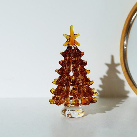 Clearance Hand-Painted Glass Christmas Tree, Amber Mini Tree for Holiday Decor