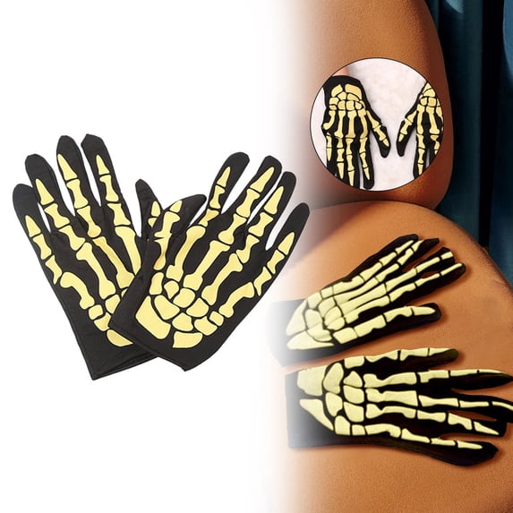 Clearance Hand protection equipment under $5,Halloween Bone Skeleton Goth Racing Full Gloves 1PC