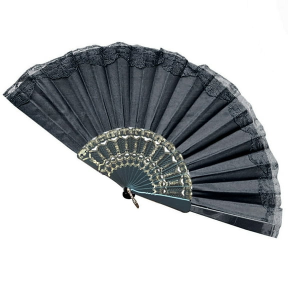 Handheld Chinese Folding Fan Lace Hand Fans for Women Foldable Bulk for Party Wedding Church Dancing (Black)