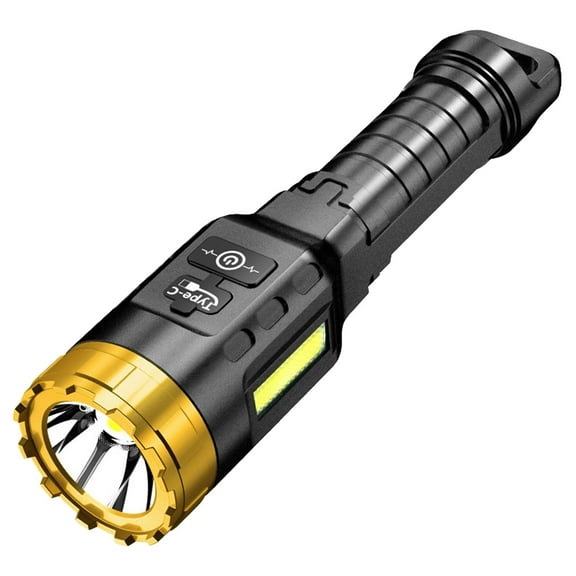 Hvmvliv Handheld Flashlight LED Flashlight Outdoor Long Shot Fast Charge Portable Flashlight with COB Lights Flashlight Gold