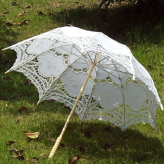 Clearance!!!Handmade Lace Parasol Umbrella Wedding Bridal 30 Inch Adult Size with Wooden Umbrella handle