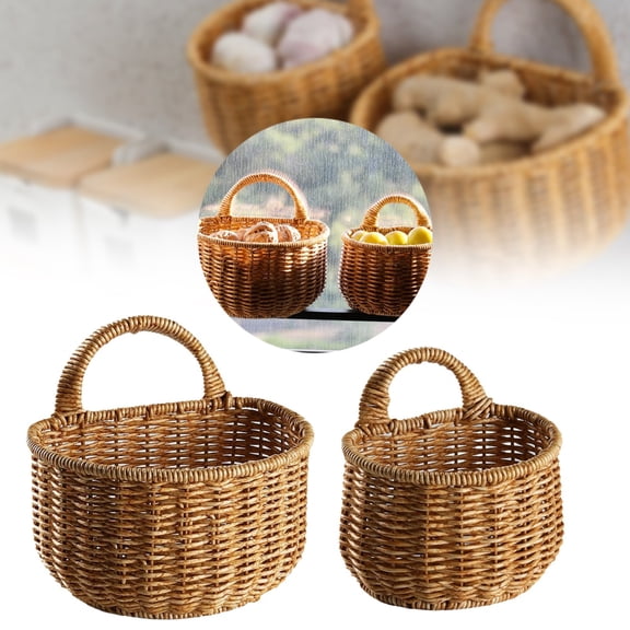 Hanging Storage Wicker Baskets Wall Mounted Woven Hanging Basket Wicker Small Basket With Handle Wicker Basket With Handle Small Basket Organizer for Plants Toys Towels