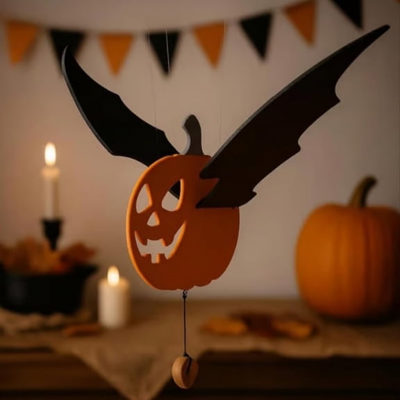 Clearance Hangs under $10,Flying Pumpkin Bat Halloween Decor Hand Painted Wooden Hanging Ornament For Indoor Outdoor Home Garden Porch Decorations Cute Halloween Bat For Kids