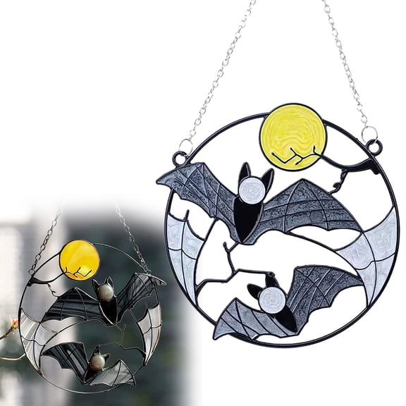 Clearance Hangs under $5,Bat Decor Gothic Wall Window Hangings Stained Moon Panels Halloween Decoration For Kitchen Outdoor Garden Sculpture Bat Ornament Decor