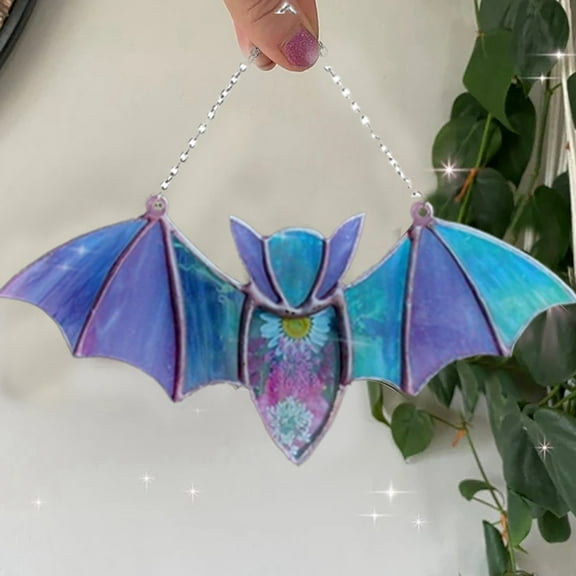 Clearance Hangs under $5,Halloween Bat Stained Glass Suncatcher Window Hanging Acrylic Wall Art Suncatcher Decoration Festival Colorful Bat Home House Venue Arrangement Props 1pc