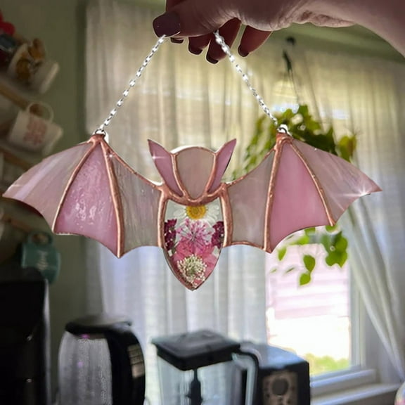 Clearance Hangs under $5,Halloween Bat Stained Glass Suncatcher Window Hanging Acrylic Wall Art Suncatcher Decoration Festival Colorful Bat Home House Venue Arrangement Props 1pc 20*8.3*0.4cm