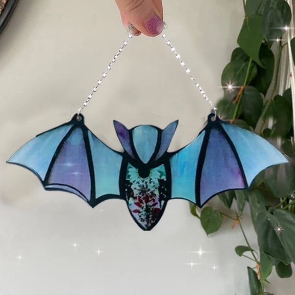 Clearance Hangs under $5,Halloween Bat Stained Glass Suncatcher Window Hanging Acrylic Wall Art Suncatcher Decoration Festival Colorful Bat Home House Venue Arrangement Props 1pc