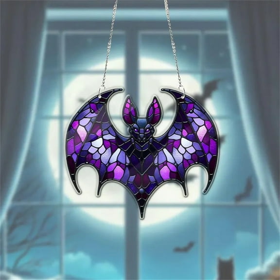 Clearance Hangs under $5,Halloween Bat Stained Glass Suncatcher Window Hanging Acrylic Wall Art Suncatcher Decoration Festival Colorful Bat Home House Venue Arrangement Props 1pc
