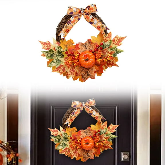 Clearance Hangs under $10,Fall Wreath For Front Door Halloween Door Wreaths Autumn Maple Leaves Wreath For Home Porch Decoration Farmhouse Pumpkin