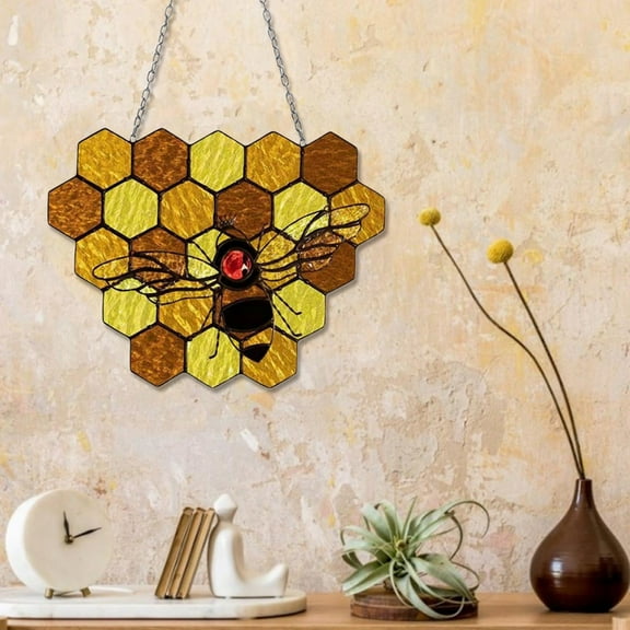 Clearance Hangs under $5,Bee Honeycomb Hanging Honeycomb Wall Hanging Suncatcher Stained Indoor Outdoor Hanging Art Ornament For Yard Garden Ornament