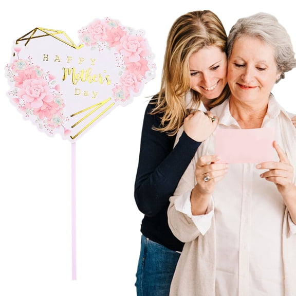 Clearance Happy Mother's Day Cake Toppers Flower Heart Paper Cake Picks Cake Decoration For Birthday Mother's Day for Home & Kitchen D