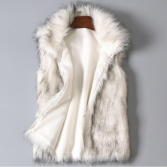 Clearance ! Harpily Coats Women's Wool Vest Faux Fur Vest Stand Collar Faux Fur Coat Vest Jacket S White S