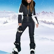 Clearance ! Harpily Women Parkas Winter Outdoor Sports Jumpsuit ' with Removable Collar Outdoor Sports Zipper Ski Suit Black L