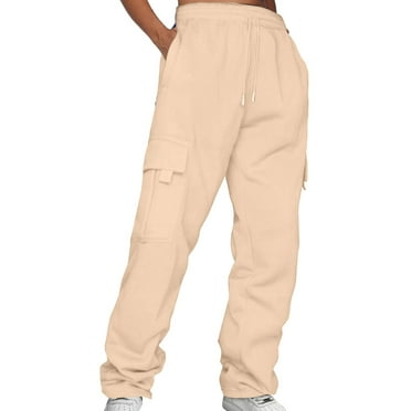 Clearance ! Harpily Women Plus Size Pants Ladies' Solid Drawstring Elastic Waist Pocket Pants Slacks Beige XXL