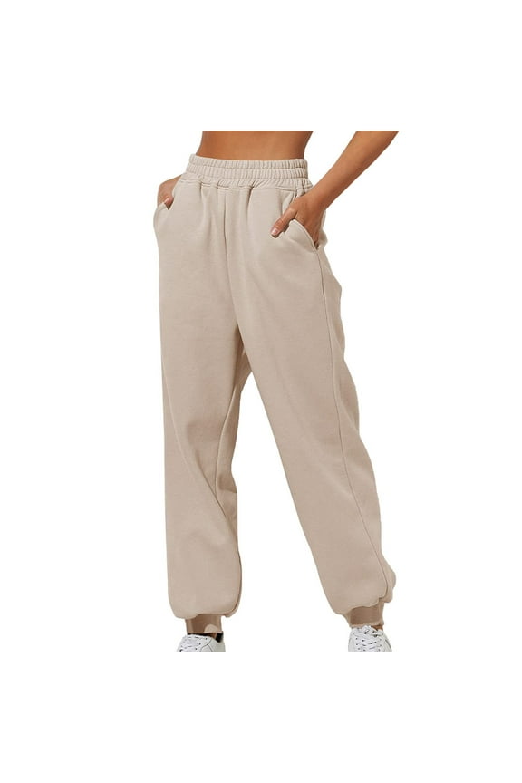 ! Harpily Women Plus Size Pants Thin High Waisted Loose Sweatpants Comfortable High Waisted Jogging Pants With Pockets Casual Sweatpants Beige 3XL