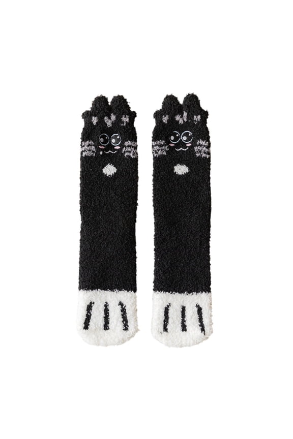 Clearance! Hassda Fuzzy Cat Socks Fluffy Cozy Slipper Socks Winter Sleeping Socks with Cat Pattern for Women Girls Gifts Clearance Sale