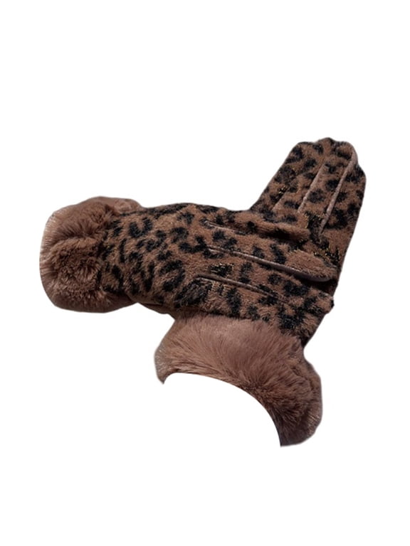 Clearance! Hassda Gloves Women Cold Weather Leopard Print Polyester Gloves with Faux Cuffs